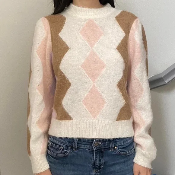 J Crew Diamond Check Pastel Sweater - Picture 2 of 10